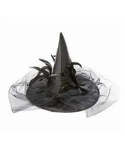 Spirit Halloween Feathered Black Witch Hat -Spooky Costume Store 00161182 c