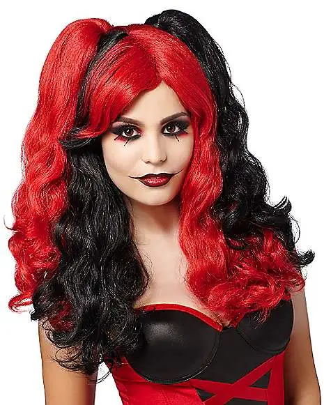 Spirit Halloween Red And Black Jester Wig 3 Spirit Halloween Red And Black Jester Wig
