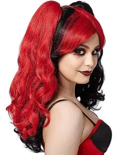 Spirit Halloween Red And Black Jester Wig 5 Spirit Halloween Red And Black Jester Wig -Spooky Costume Store 01217389 b