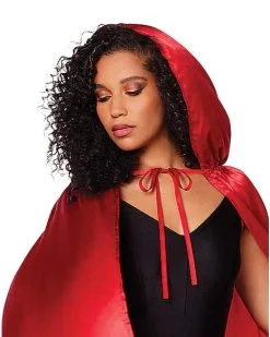 Spirit Halloween Red Satin Hooded Womens Cape -Spooky Costume Store 01277581 c