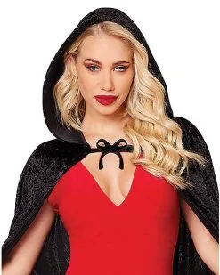 Spirit Halloween Black Velvet Hooded Womens Cape -Spooky Costume Store 01279561 c