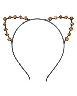 Spirit Halloween Orange Rhinestone Cat Ears Headband