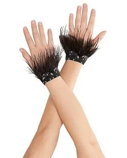 Spirit Halloween Black Faux Feather Raven Gloves