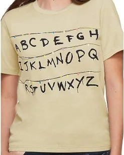 Spirit Halloween Adult Alphabet Wall T Shirt - Stranger Things -Spooky Costume Store 01381979 c