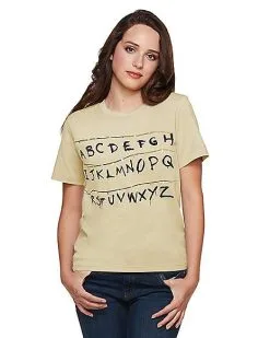 Spirit Halloween Adult Alphabet Wall T Shirt - Stranger Things -Spooky Costume Store 01381979 d