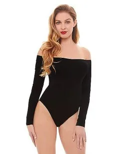 Spirit Halloween Off The Shoulder Black Bodysuit -Spooky Costume Store 01392307 a