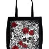 Spirit Halloween Skull And Roses Tote Bag -Spooky Costume Store 01424431 a