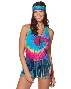 Spirit Halloween Tie Dye Fringe Tank Top