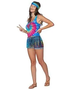 Spirit Halloween Tie Dye Fringe Tank Top -Spooky Costume Store 01425651 c