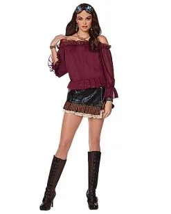Spirit Halloween Adult Burgundy Ruffle Top