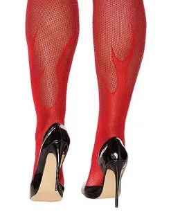 Spirit Halloween Red Devil Flame Fishnet Stockings -Spooky Costume Store 01441682 c
