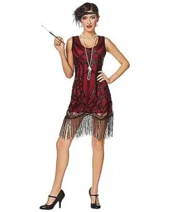 Spirit Halloween Adult Burgundy Beaded Flapper Dress
