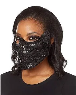 Spirit Halloween Black Skeleton Sequin Half Mask -Spooky Costume Store 01473255 b