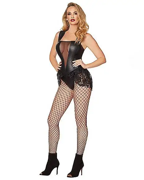 Spirit Halloween Adult Black Faux Leather And Lace Bodysuit 5 Spirit Halloween Adult Black Faux Leather And Lace Bodysuit - Image 3