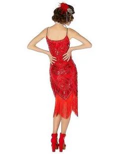Spirit Halloween Adult Red Sequin Flapper Dress -Spooky Costume Store 01520725 b