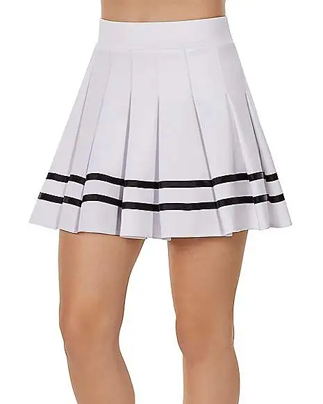 Spirit Halloween White Striped Pleated Cheerleader Skirt 3 Spirit Halloween White Striped Pleated Cheerleader Skirt