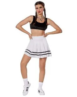 Spirit Halloween White Striped Pleated Cheerleader Skirt 7 Spirit Halloween White Striped Pleated Cheerleader Skirt -Spooky Costume Store 01522218 c