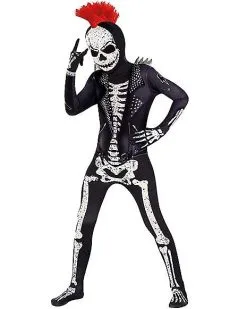 Spirit Halloween Kids Punk Skeleton Skin Suit Costume