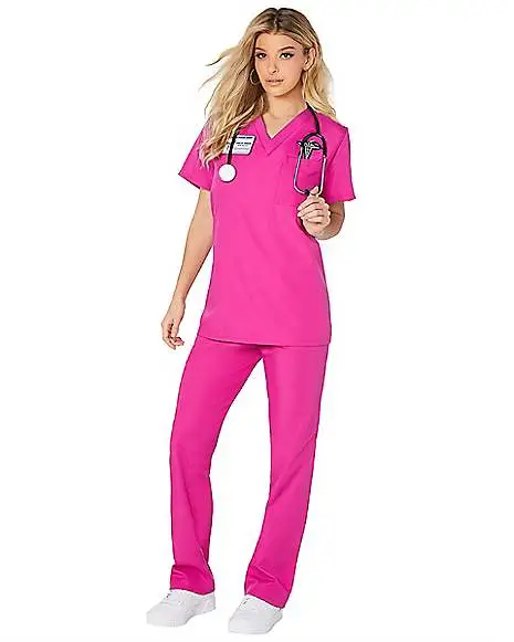 Spirit Halloween Adult Magenta Medical Scrubs Costume 3 Spirit Halloween Adult Magenta Medical Scrubs Costume