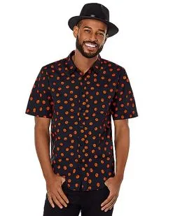 Spirit Halloween Pumpkin Print Button Down Shirt -Spooky Costume Store 01526292 c