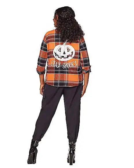 Spirit Halloween Adult Stay Spooky Flannel Shirt 4 Spirit Halloween Adult Stay Spooky Flannel Shirt - Image 2