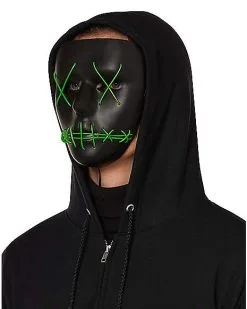 Spirit Halloween Light Up EL Wire Green Stitched Black Half Mask -Spooky Costume Store 01548692 d