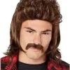 Spirit Halloween Brown Mullet Wig With Mustache -Spooky Costume Store 01550813 a