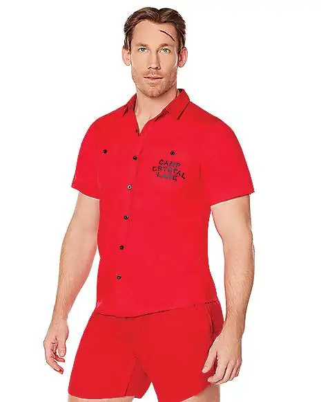 Spirit Halloween Adult Camp Crystal Lake Button Down Shirt - Friday The 13th 3 Spirit Halloween Adult Camp Crystal Lake Button Down Shirt - Friday The 13th