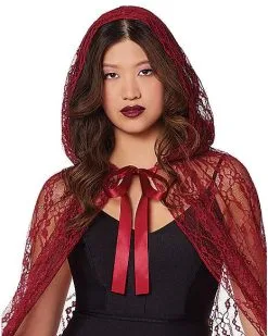 Spirit Halloween Adult Burgundy Lace Cape -Spooky Costume Store 01574193 c