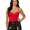 Spirit Halloween Red Pleather Lace Cup Bodysuit