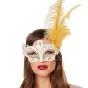 Spirit Halloween Gold Feather And Lace Eye Half Mask