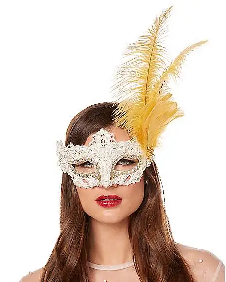 Spirit Halloween Gold Feather And Lace Eye Half Mask 3 Spirit Halloween Gold Feather And Lace Eye Half Mask