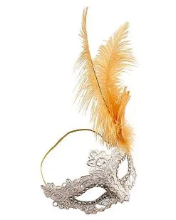 Spirit Halloween Gold Feather And Lace Eye Half Mask 11 Spirit Halloween Gold Feather And Lace Eye Half Mask -Spooky Costume Store 01587898 e