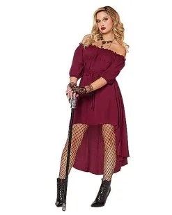 Spirit Halloween Adult Burgundy Peasant Dress