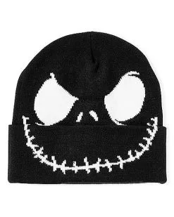 Spirit Halloween Glow In The Dark Jack Skellington Face Beanie Hat - The Nightmare Befo